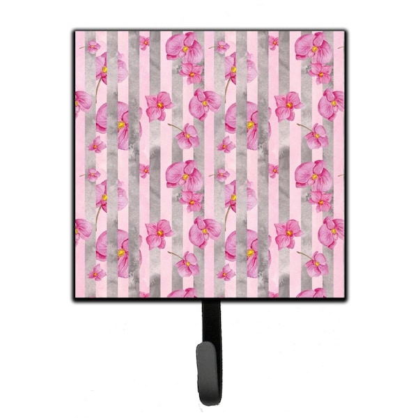 Carolines Treasures Watercolor Pink Flowers Grey Stripes Leash or Key Holder, 4.25 x 1 x 7 in. BB7502SH4 - main